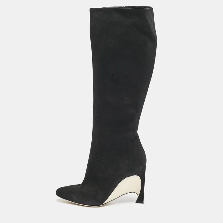 Dior Black Suede Knee Length Boots Size 39.5
