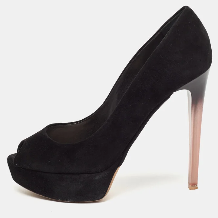 Dior Black Suede Peep Toe Platform Pumps Size 39.5