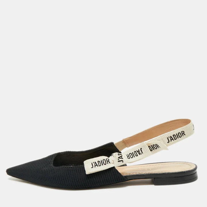 Dior Black Technical Fabric J'Adior Pointed Toe Flat Slingback Sandals Size 40