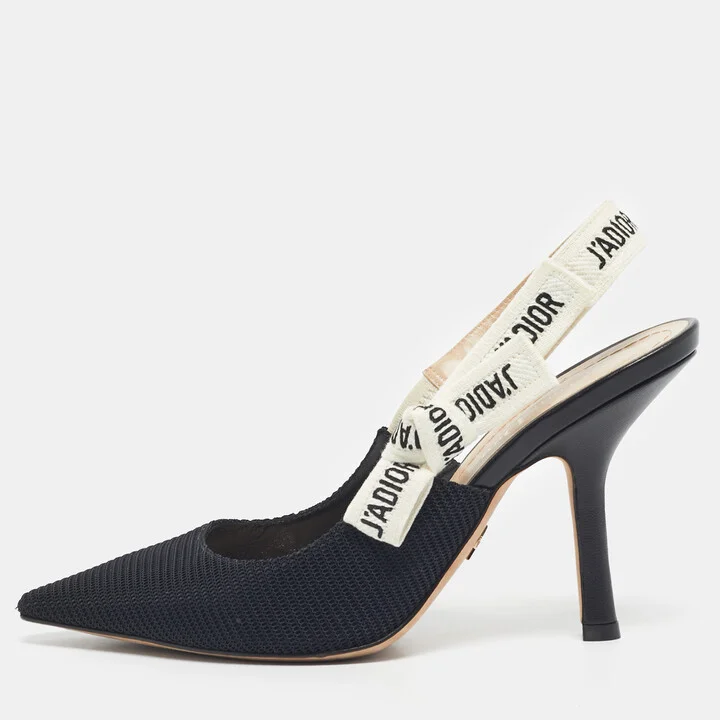 Dior Black Technical Fabric J'Adior Pointed Toe Slingback Pumps Size 36.5