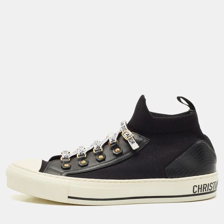 Dior Black Technical Knit Fabric and Leather Walk'n'Dior Sneakers Size 41.5