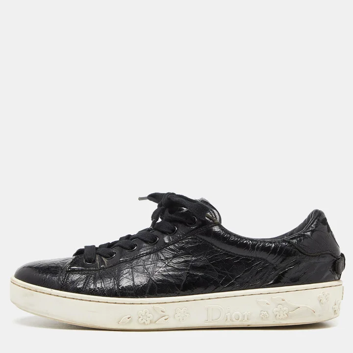 Dior Black Textured Leather Low Top Sneakers Size 37