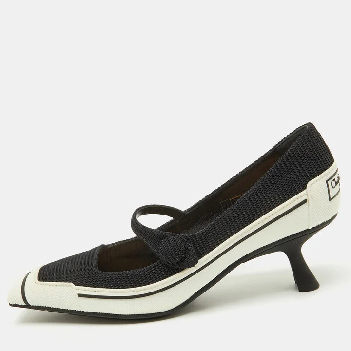 Dior Black/White Fabric and Rubber D-motion Mary Jane Pumps Size 36