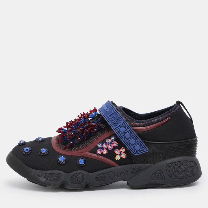 Dior Blue Fabric Embellished Fusion Sneakers Size 38.5