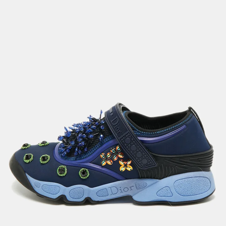 Dior Blue Fabric Embellished Fusion Sneakers Size 38