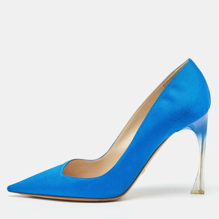 Dior Blue Fabric Songe Perspex Heel Pointed Toe Pumps Size 40