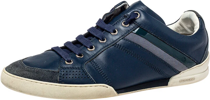 Dior Blue Leather And Suede Low Top Sneakers Size 39.5