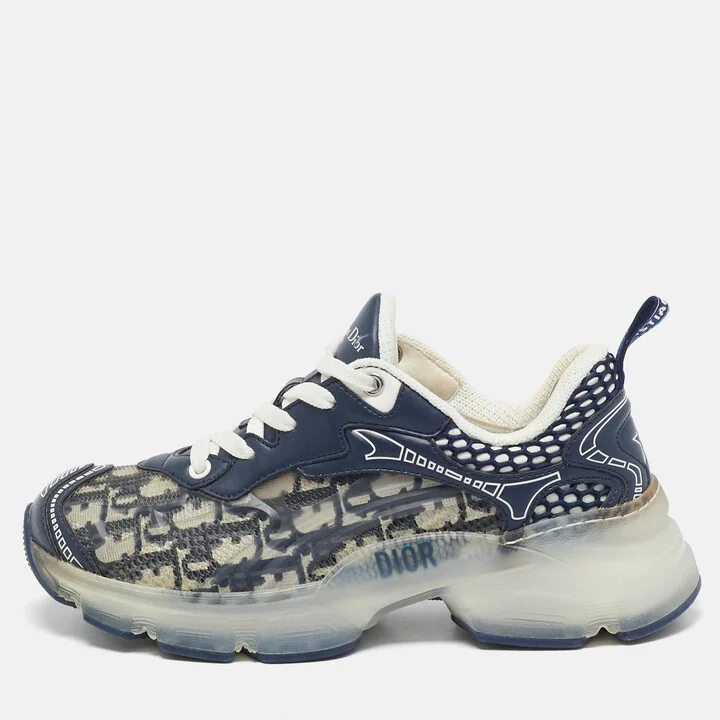 Dior Blue Oblique Canvas and Rubber Dior Vibe Sneakers Size 35.5