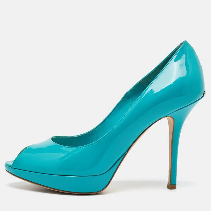 Dior Blue Patent Leather Miss Dior Platform Peep Toe Pumps Size 38
