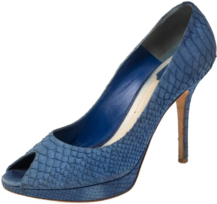 Dior Blue Python Embossed Leather Miss Dior Peep-Toe Pumps Size 41