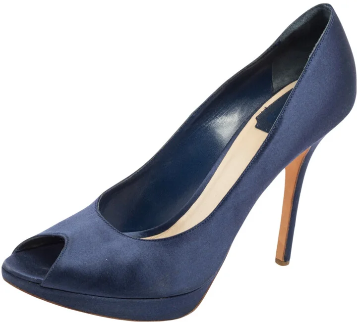 Dior Blue Satin Miss Dior Peep Toe Platform Pumps Size 40.5