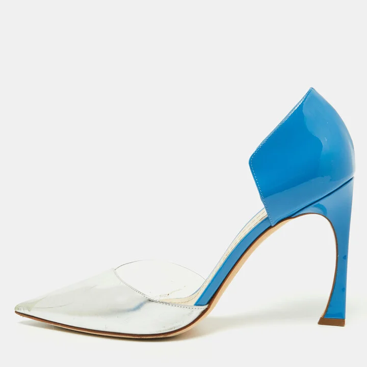 Dior Blue/Silver Patent Leather D'orsay Pumps Size 40