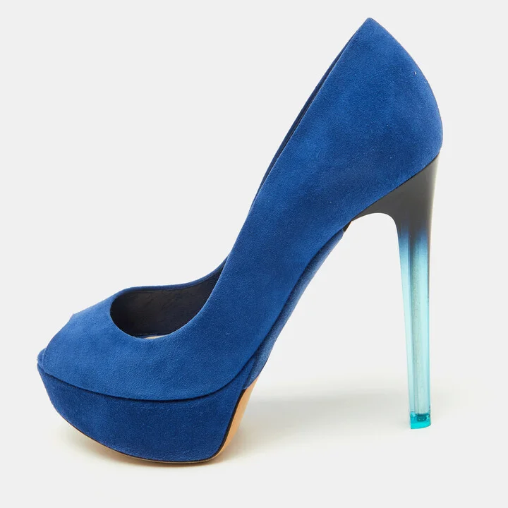 Dior Blue Suede Miss Dior Peep Toe Platform Pumps Size 35.5