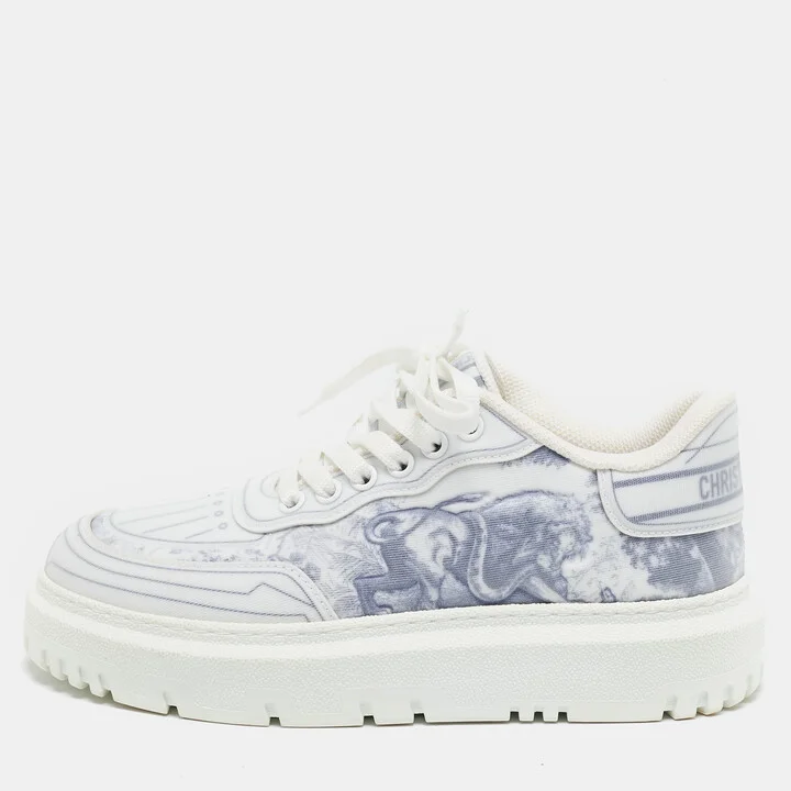 Dior Blue/White Canvas and Mesh Dior Addict Sneakers Size 35