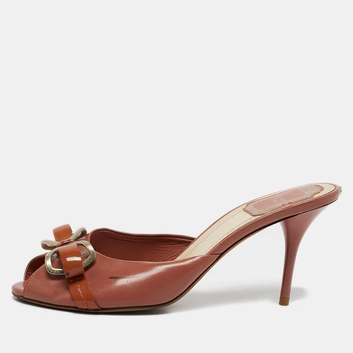 Dior Blush Pink Bow Chain Detail Open Toe Sandals Size 37