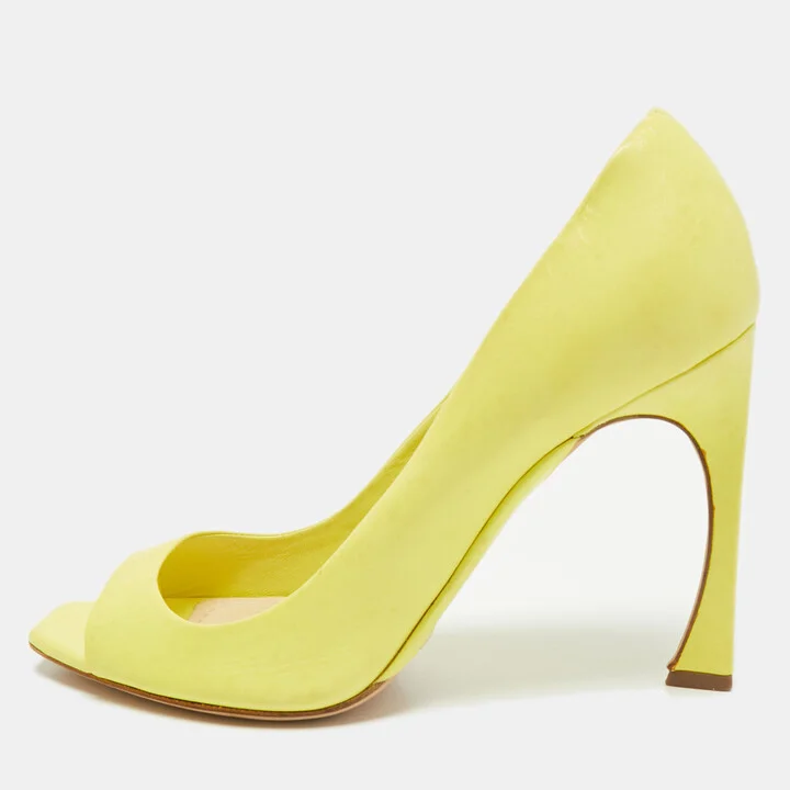 Dior Bright Yellow Leather Open Toe Pumps Size 38.5