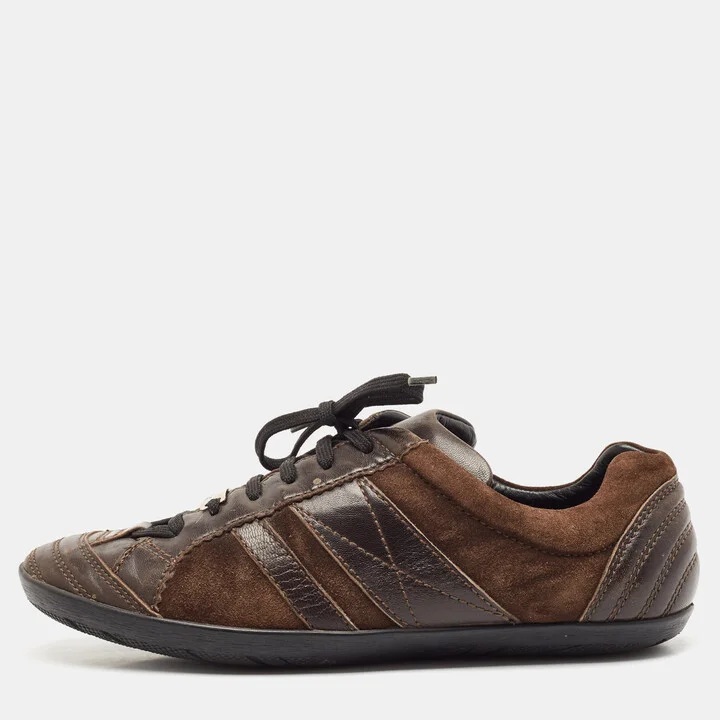 Dior Brown Leather and Suede Low Top Sneakers Size 38