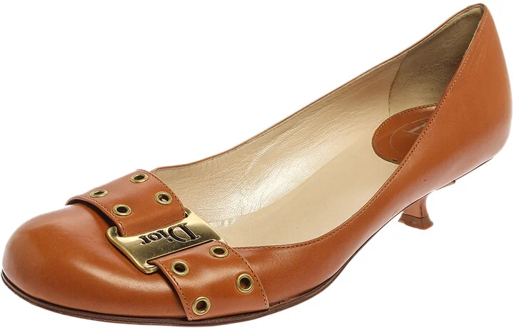 Dior Brown Leather Grommet Buckle Toe Pumps Size 38.5