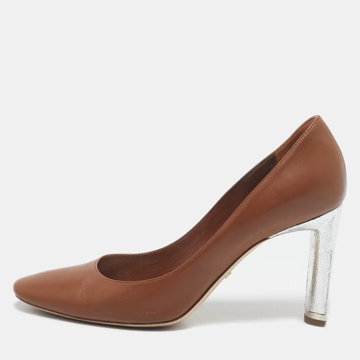 Dior Brown/Silver Leather Savane Pumps Size 38.5
