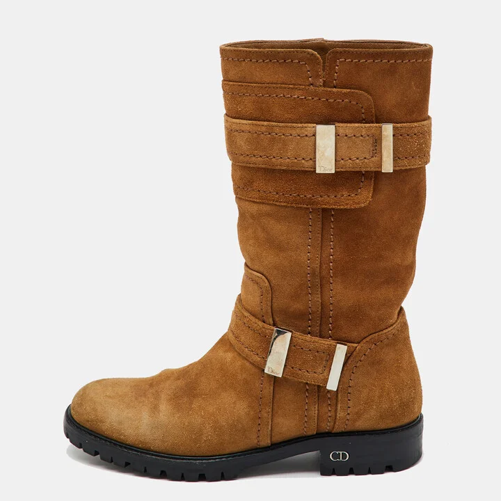 Dior Brown Suede Mid Calf Length Boots Size 35