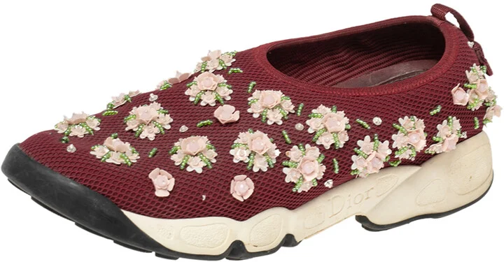 Dior Burgundy Mesh Fusion Embellished Sneakers Size 37
