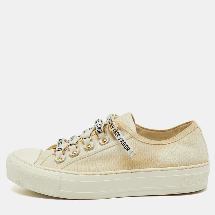 Dior Cream Canvas Walk'n'Dior Low Top Sneakers Size 36.5