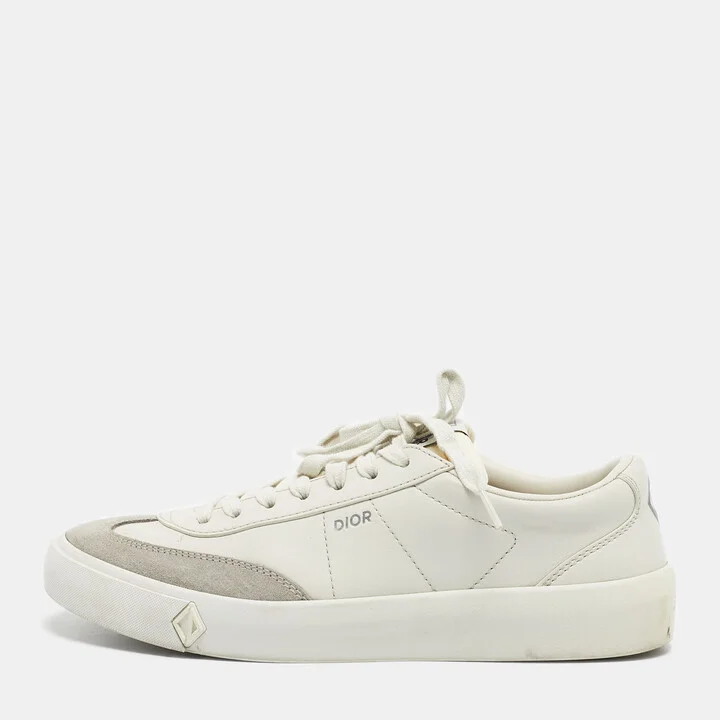 Dior Cream/Grey Leather and Suede B101 Lace Up Sneakers Size 41
