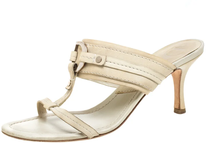 Dior Cream Leather Slide Sandals Size 37