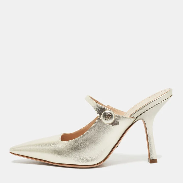 Dior Gold Leather Capture Heel Mules Size 36