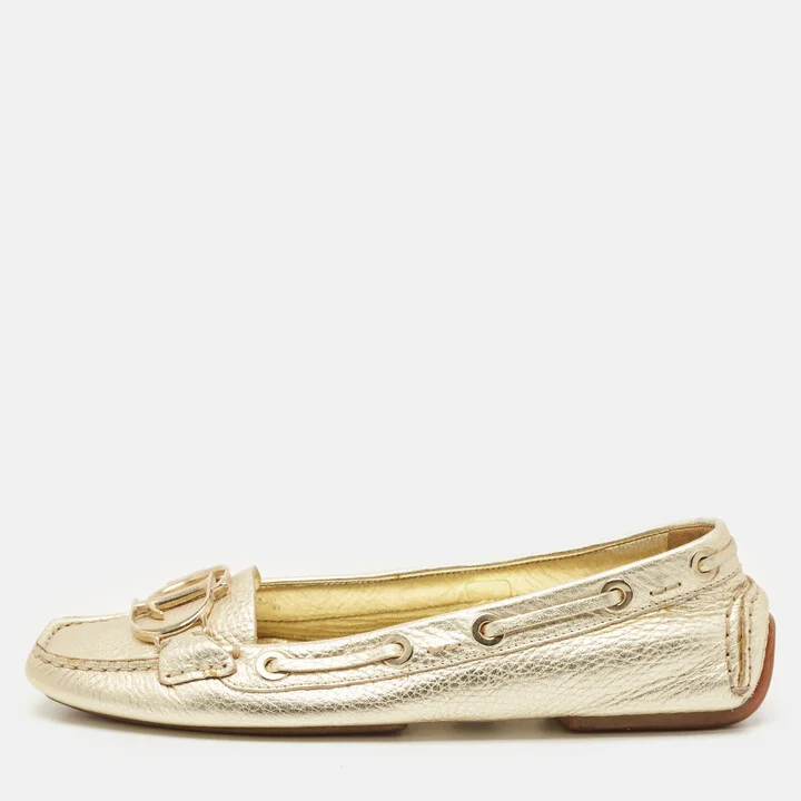 Dior Gold Leather 'CD' Logo Ballet Flats Size 38