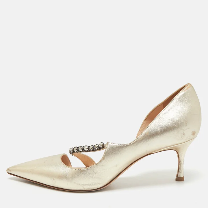 Dior Gold Leather D'orsay Pointed Toe Pumps Size 37.5
