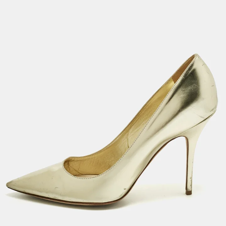 Dior Gold Patent Leather Cherie Pointed Toe Pumps Size 42
