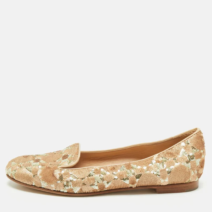 Dior Gold Sequins Smoking Slippers Size 37.5