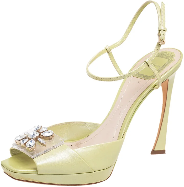 Dior Green Satin PVC Crystal Embellished Open-Toe Ankle-Strap Sandals Size 41