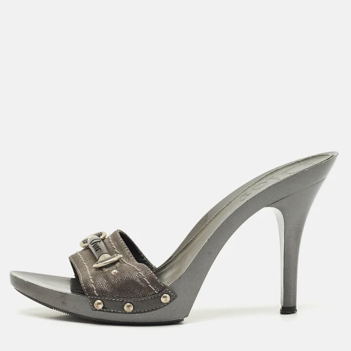 Dior Grey Canvas And Leather Buckle Open Toe Sandals Size 39.5