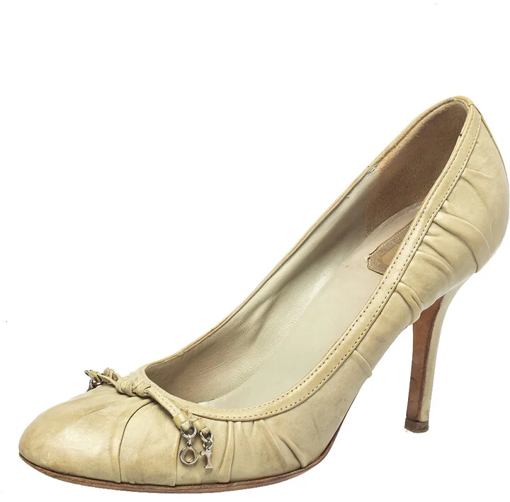 Dior Grey Leather Embellished Round Toe Slip On Pumps Size 39.5