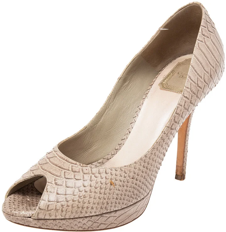 Dior Grey Python Embossed Leather Peep Toe Pumps Size 41