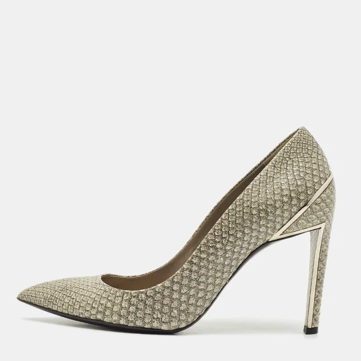 Dior Grey Python Embossed Leather Pointed Toe Pumps Size 40.5