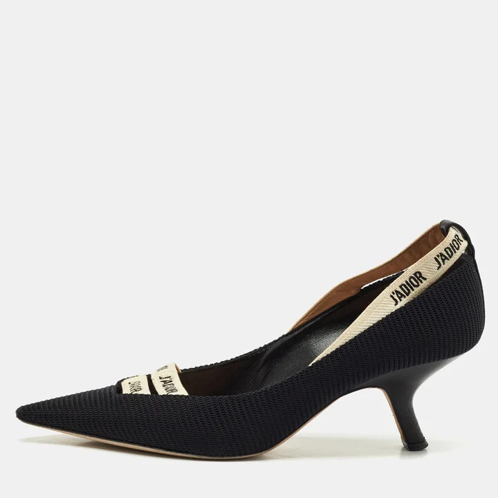 Dior J'adior Black Canvas Ribbon Pointed Toe Pumps Size 37