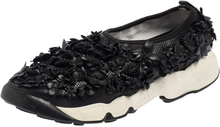 Dior Leather Flower Embellished Fusion Sneakers Size 37.5