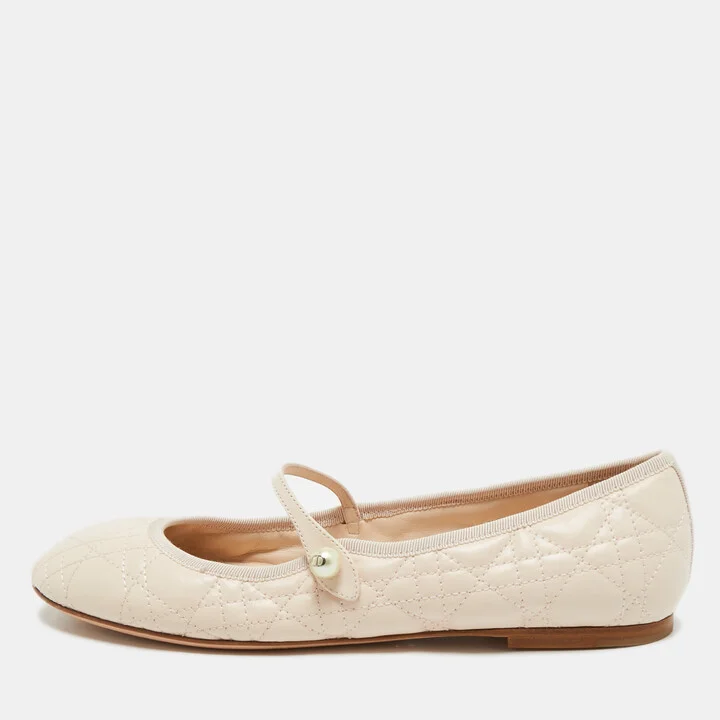 Dior Light Peach Cannage Leather Mary Jane Ballet Flats Size 40