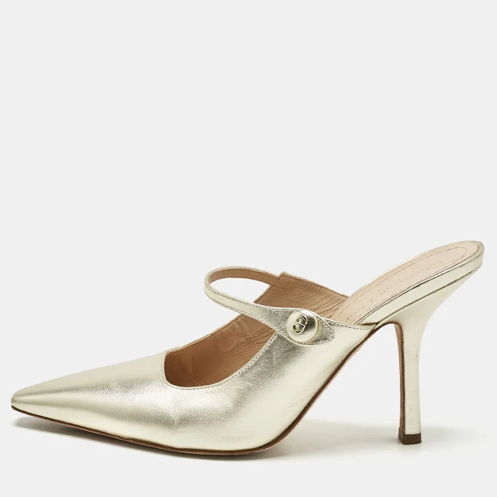 Dior Metallic Gold Leather Mules Size 41