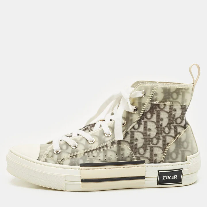 Dior Metallic Grey Oblique Jacquard B23 High Top Sneakers Size 40