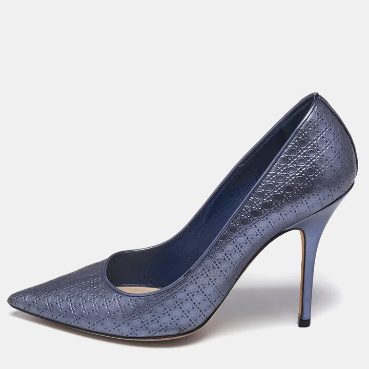 Dior Metallic Purple Micro Cannage Leather Cherie Pointed Toe Pumps Size 38