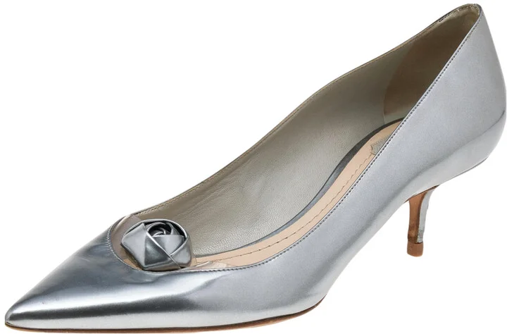 Dior Metallic Silver Leather And PVC Pointed Toe Pumps Size 40