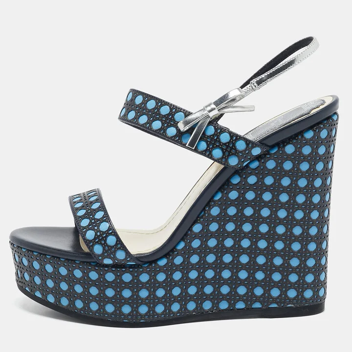 Dior Multicolor Cannage Leather Platform Wedge Sandals Size 36