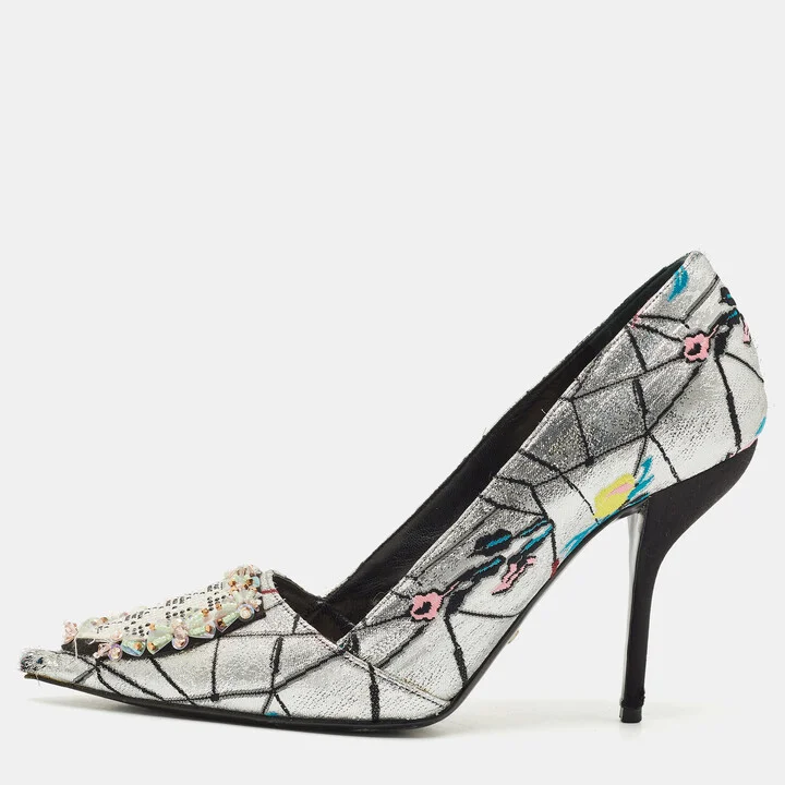 Dior Multicolor Embroidered Fabric Embellished Pointed Toe Pumps Size 40