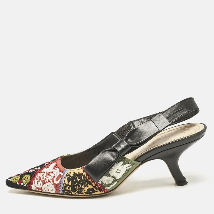 Dior Multicolor Leather and Fabric Slingback Pumps Size 36