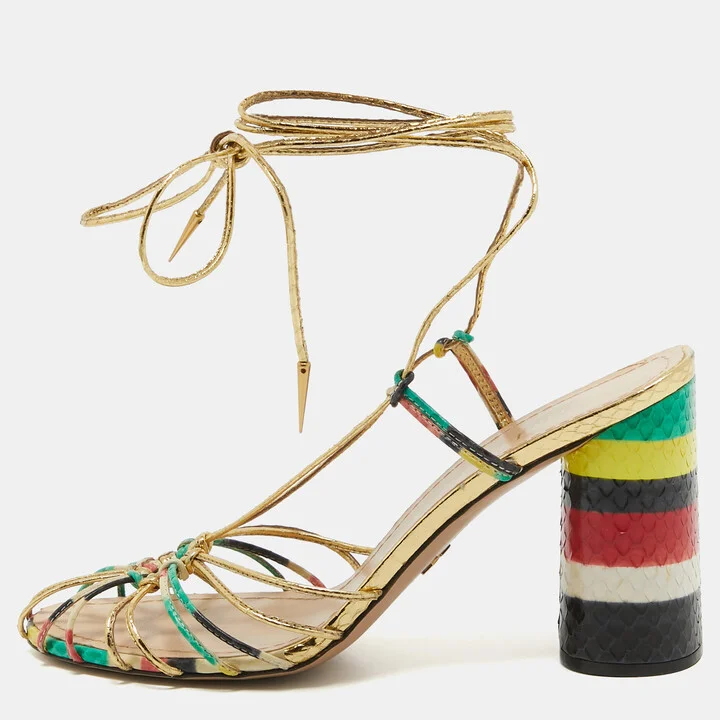 Dior Multicolor Leather Stripy Ankle Wrap Sandals Size 40.5