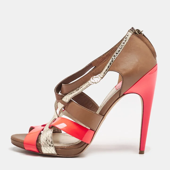 Dior Multicolor Patent Leather And Leather Strappy Sandals Size 39.5